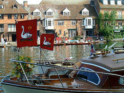 Swan Upping fleet departs from Eton College Boathouses, July 2000