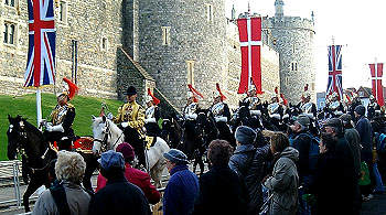 The Blues and Royals pass the walls of Windsor Castle