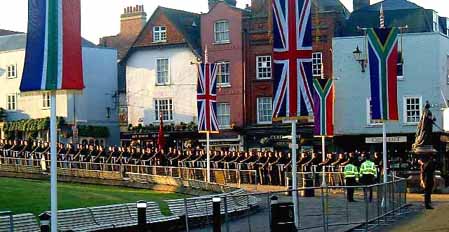 Troops marching up Castle Hill